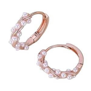 Rose Gold Pearl Twist Vines Hoops Pretty Wedding Little Hoop Earrings Pearls New